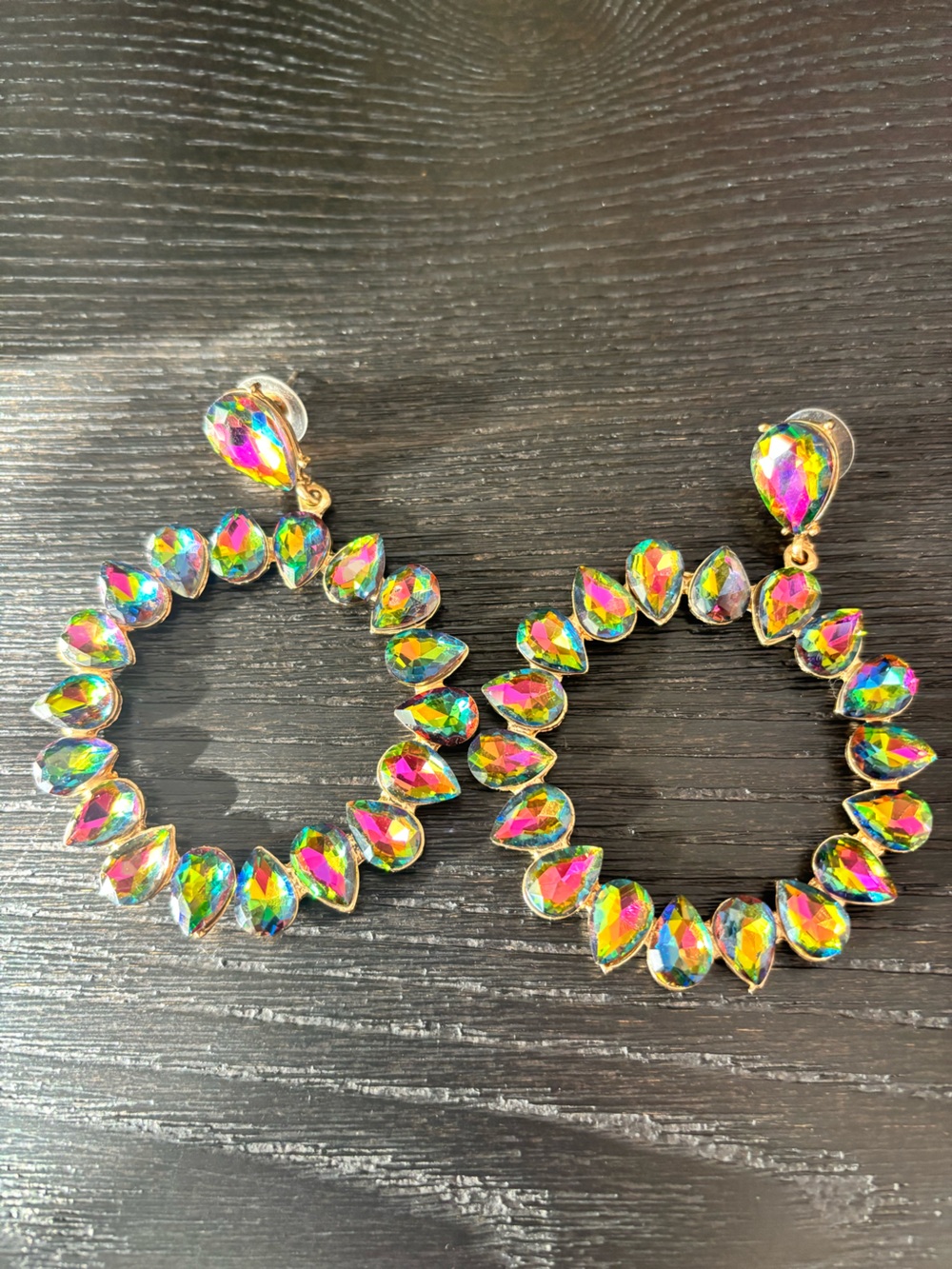 Aurora Crystal Teardrop Hoop Earrings - Multi-Color